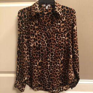 Leopard print roll tab long sleeve Portofino top